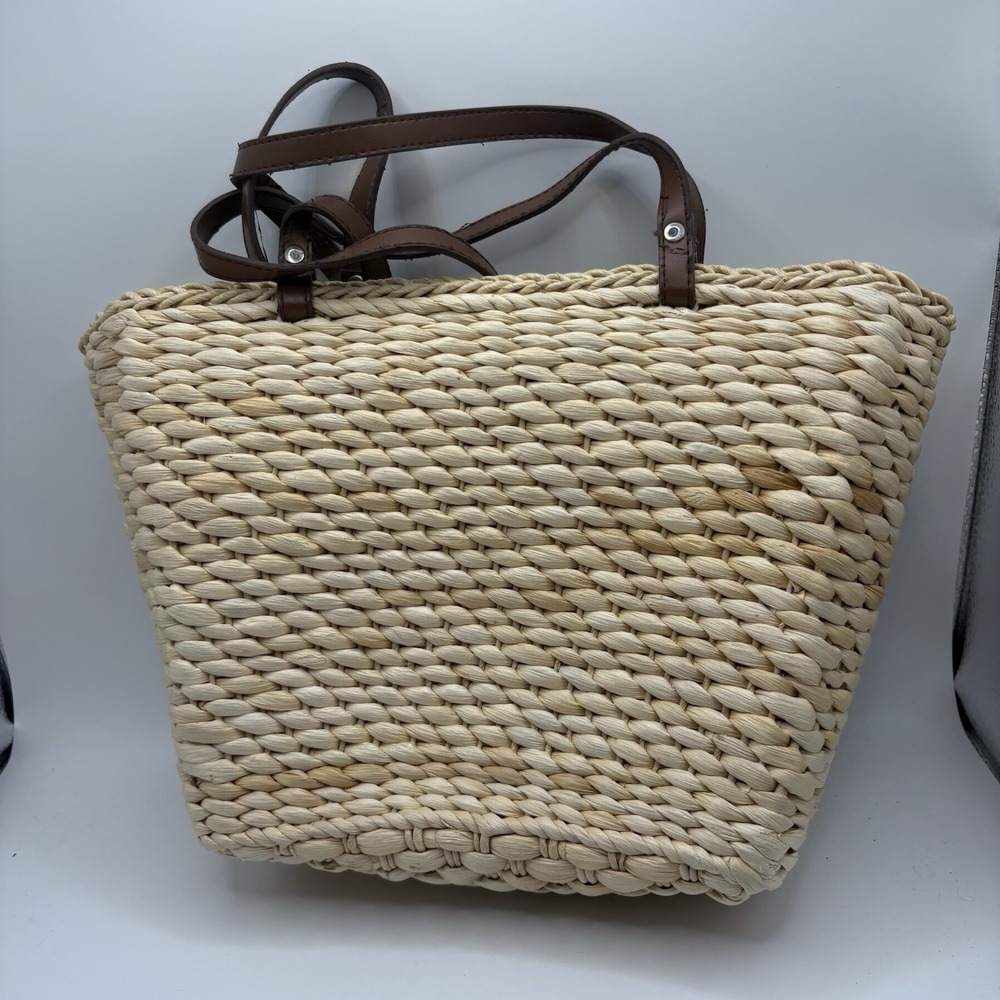 Vintage Capelli Straw Wicker Flamingo Palm Tree Beach Shoulder Bag Purse - Picture 3 of 14